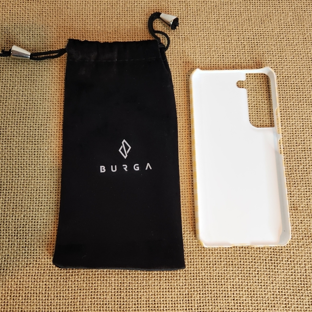 Samsung S22 NWOT yellow check hard phone case and drawstring bag by Burga - Picture 2 of 2
